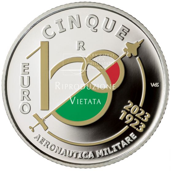ITALIA 2023 AERONAUTICA MILITARE MONETA 5 EURO ARGENTO COLORATA PROOF