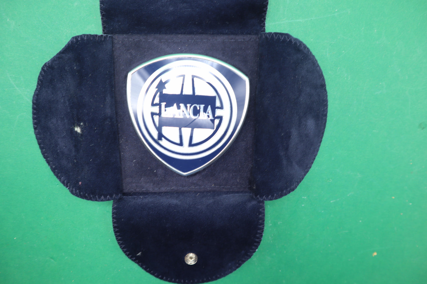 Vintage Lancia Car Emblem Enamel logo with Velvet pouch paper holder