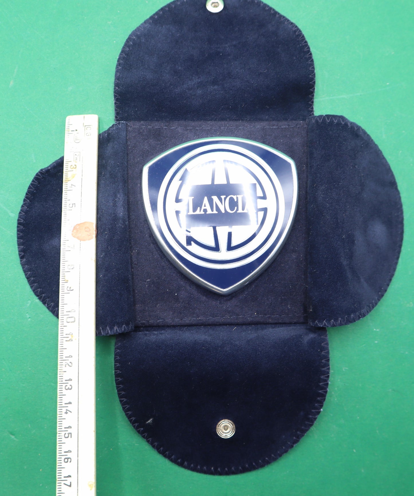 Vintage Lancia Car Emblem Enamel logo with Velvet pouch paper holder