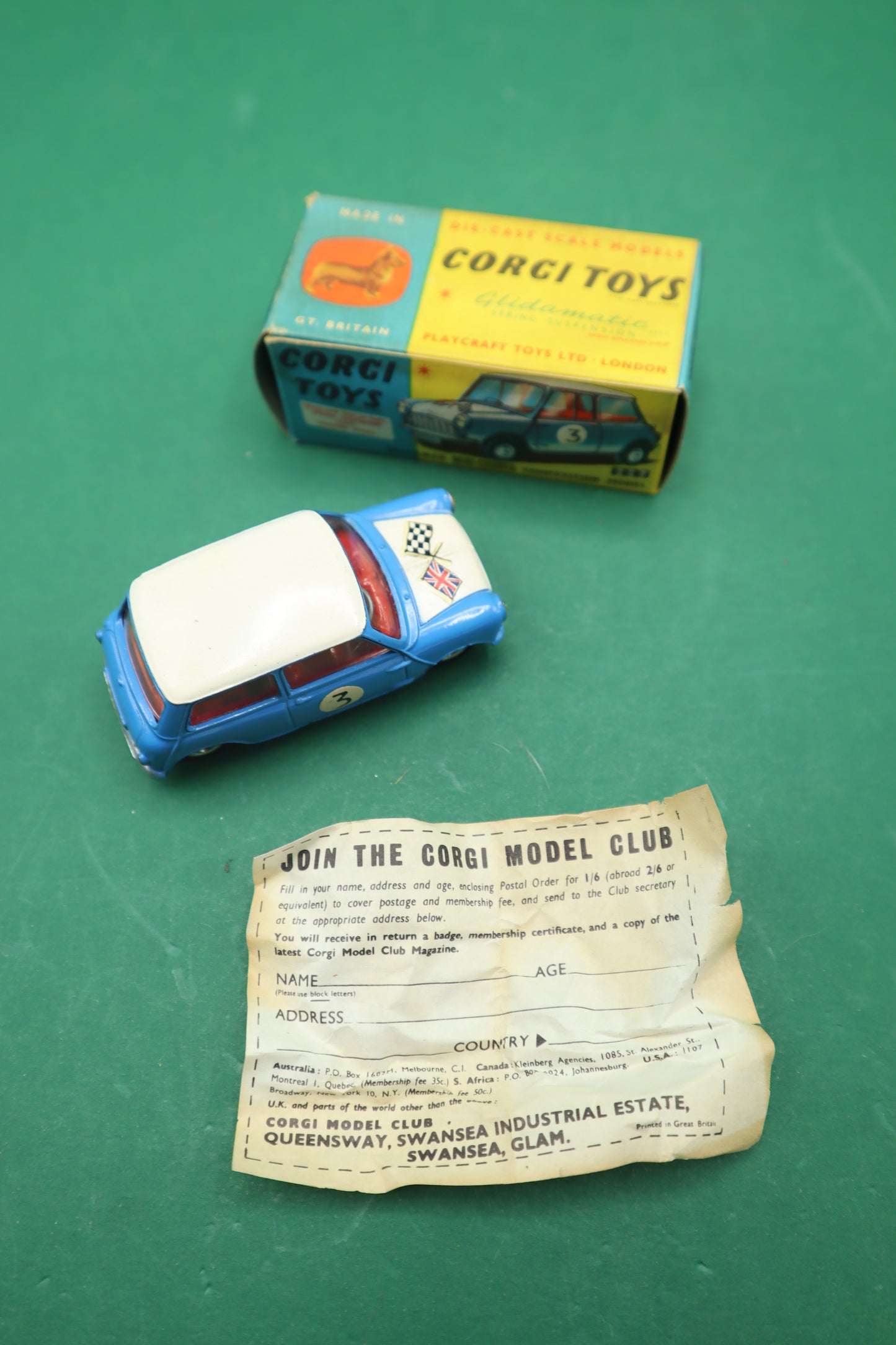 CORGI TOYS - 227- MORRIS MINI COOPER COMPETITION MODEL S - Blue SCATOLA ORIGINALE 1/43