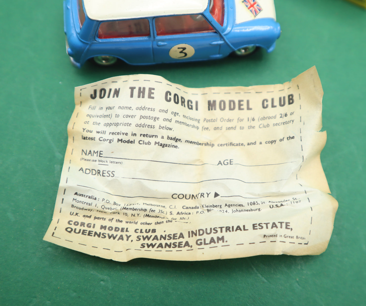 CORGI TOYS - 227- MORRIS MINI COOPER COMPETITION MODEL S - Blue SCATOLA ORIGINALE 1/43