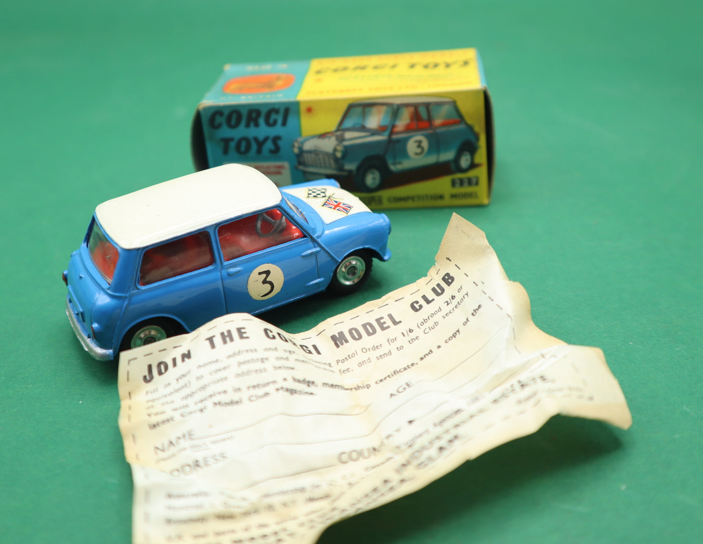 CORGI TOYS - 227- MORRIS MINI COOPER COMPETITION MODEL S - Blue SCATOLA ORIGINALE 1/43