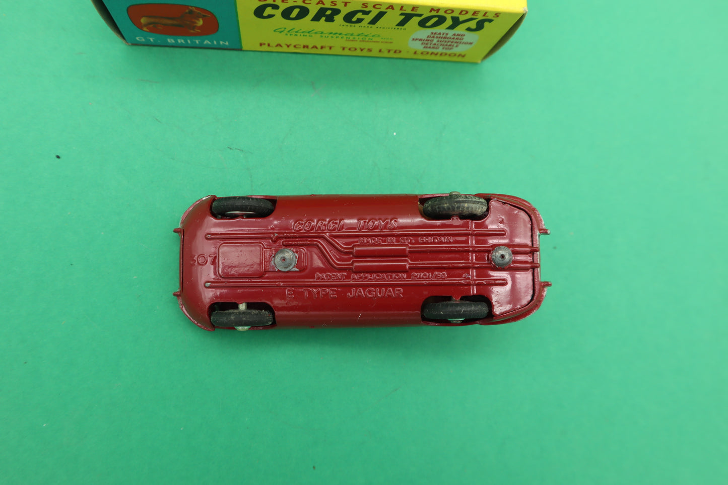 CORGI TOYS - 307- E TYPE JAGUAR - ROSSO - PLAYCRAFT TOYS LTD LONDON- SCATOLA ORIGINALE 1/43