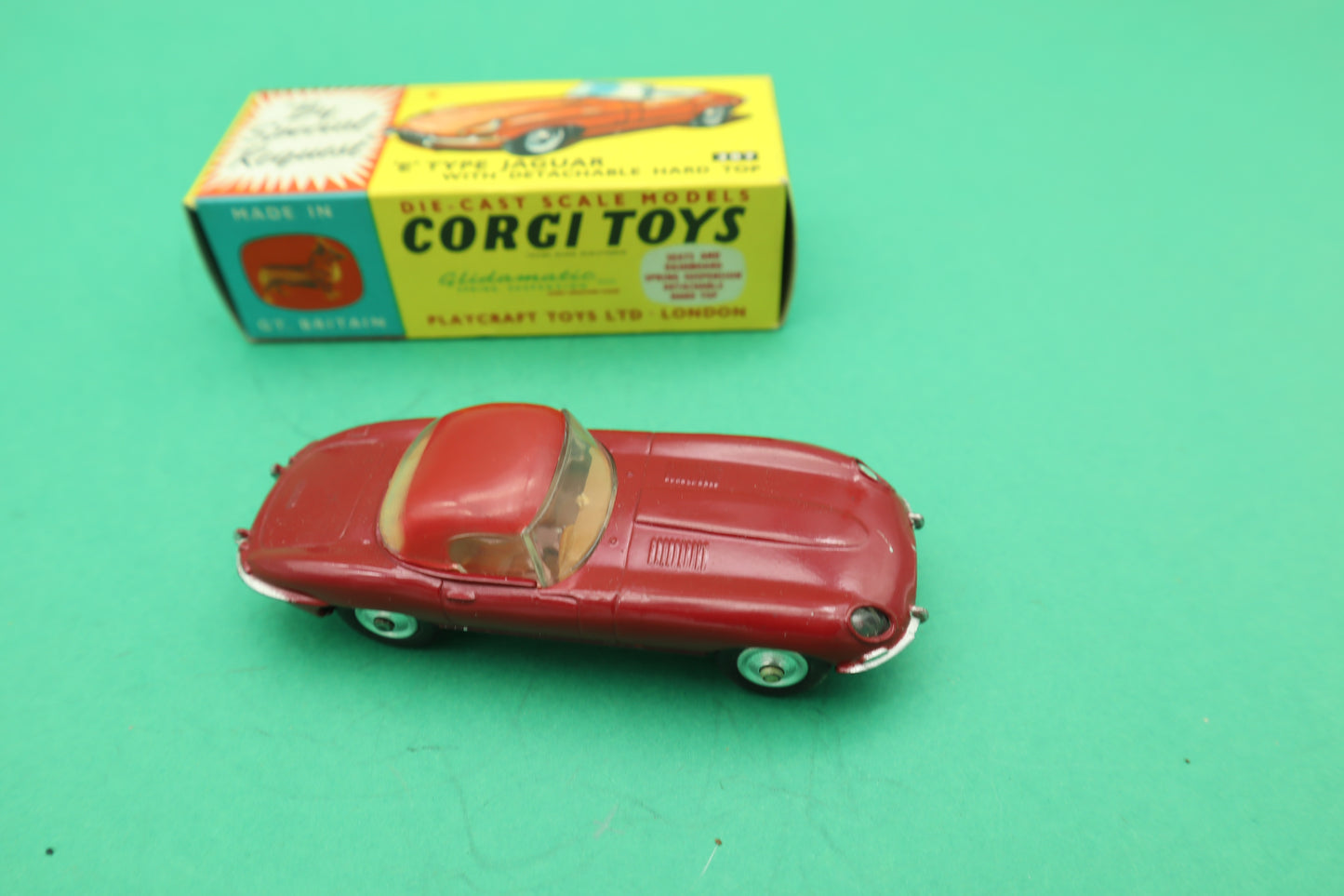 CORGI TOYS - 307- E TYPE JAGUAR - ROSSO - PLAYCRAFT TOYS LTD LONDON- SCATOLA ORIGINALE 1/43