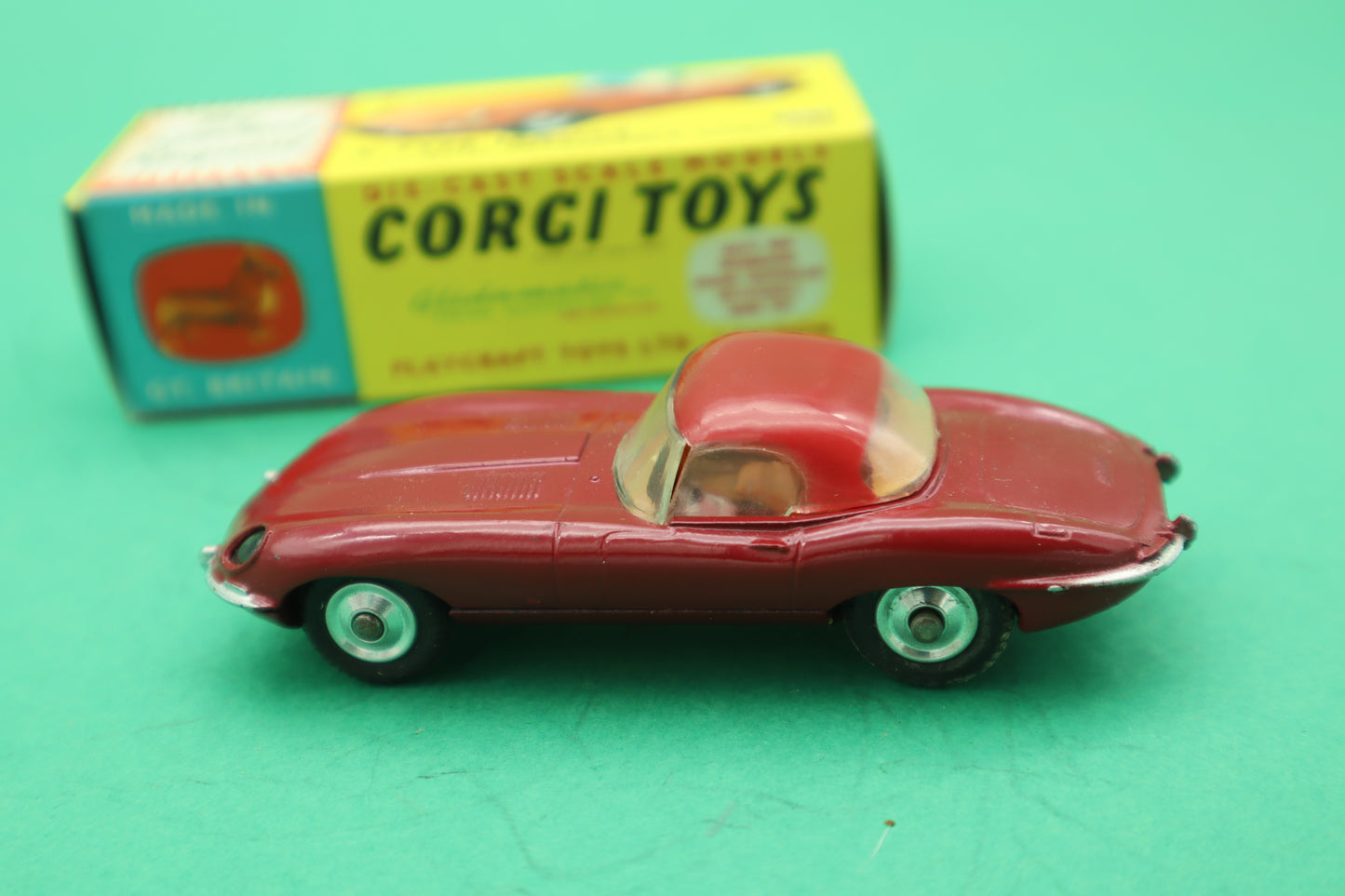 CORGI TOYS - 307- E TYPE JAGUAR - ROSSO - PLAYCRAFT TOYS LTD LONDON- SCATOLA ORIGINALE 1/43