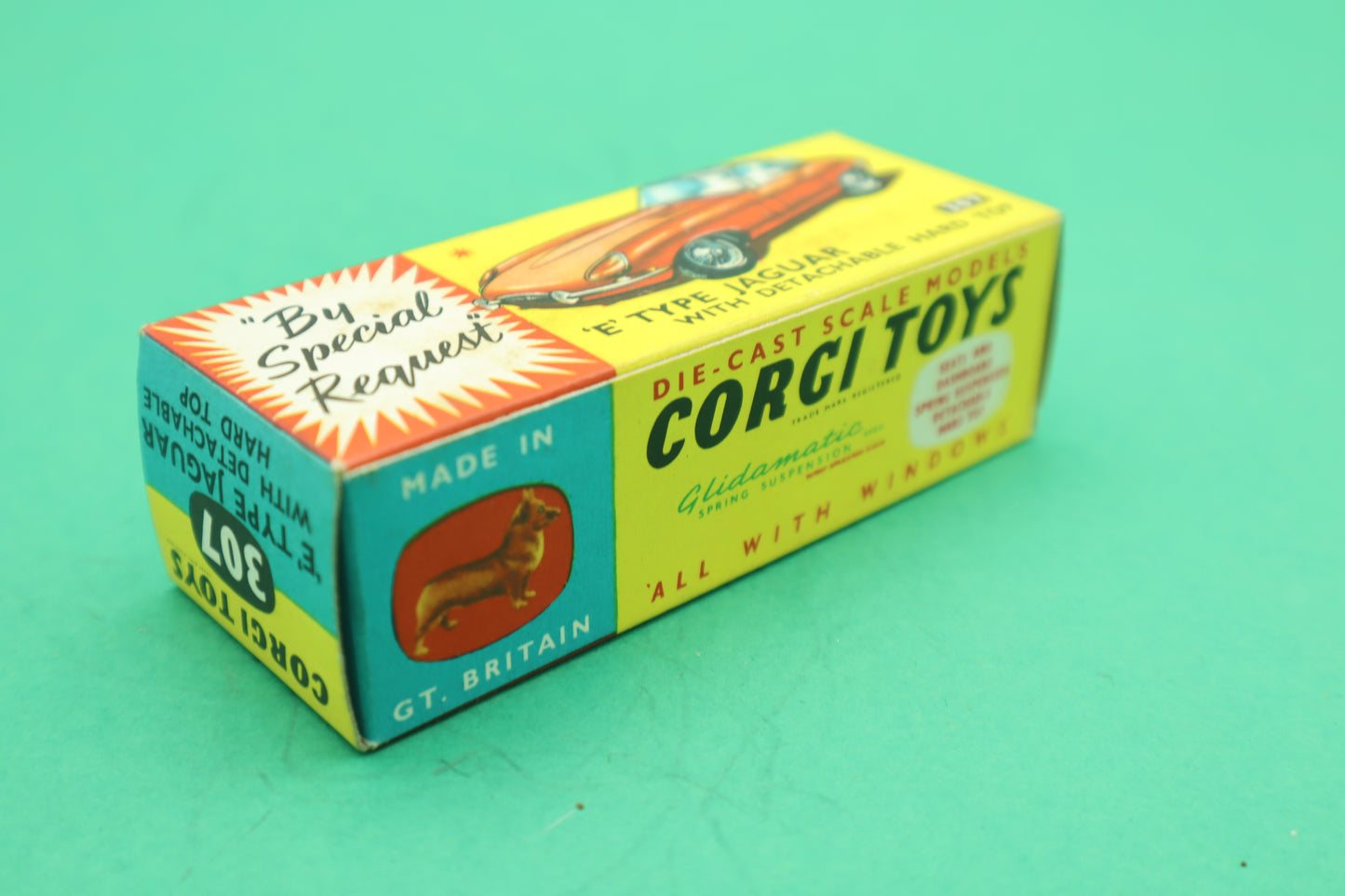 CORGI TOYS - 307- E TYPE JAGUAR - ROSSO - PLAYCRAFT TOYS LTD LONDON- SCATOLA ORIGINALE 1/43