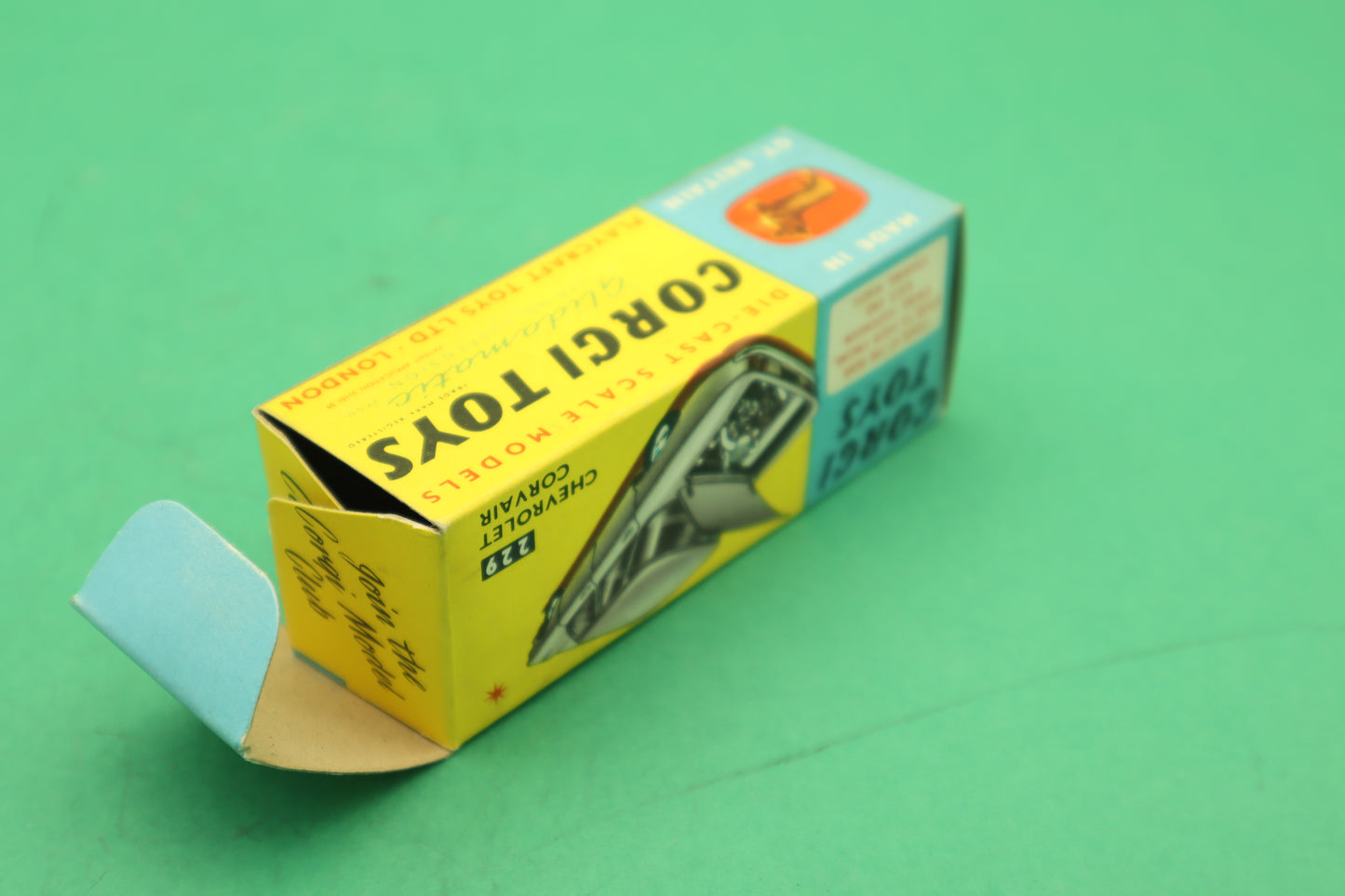 CORGI TOYS - 229- CHEVROLET CORVAIR- GOLDEN MECCANO ENGLAND- SCATOLA ORIGINALE 1/43