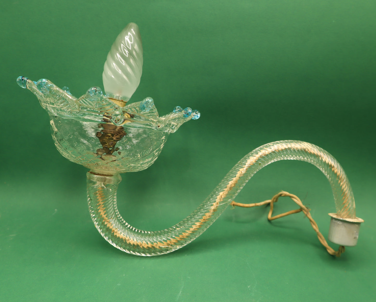 Vintage Cristallo Murano Pezzi Lampadario -Tazza ricambio porta lampada color Blu con cresta a punte