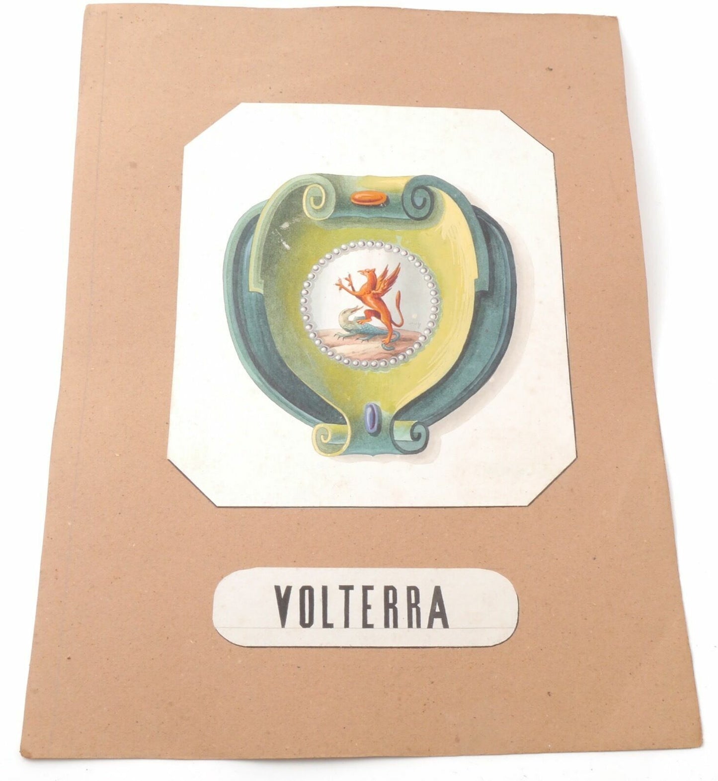 Acquarello XIX Emblema Volterra Pisa Italy Toscana 800 Watercolour Inc. Cioffi