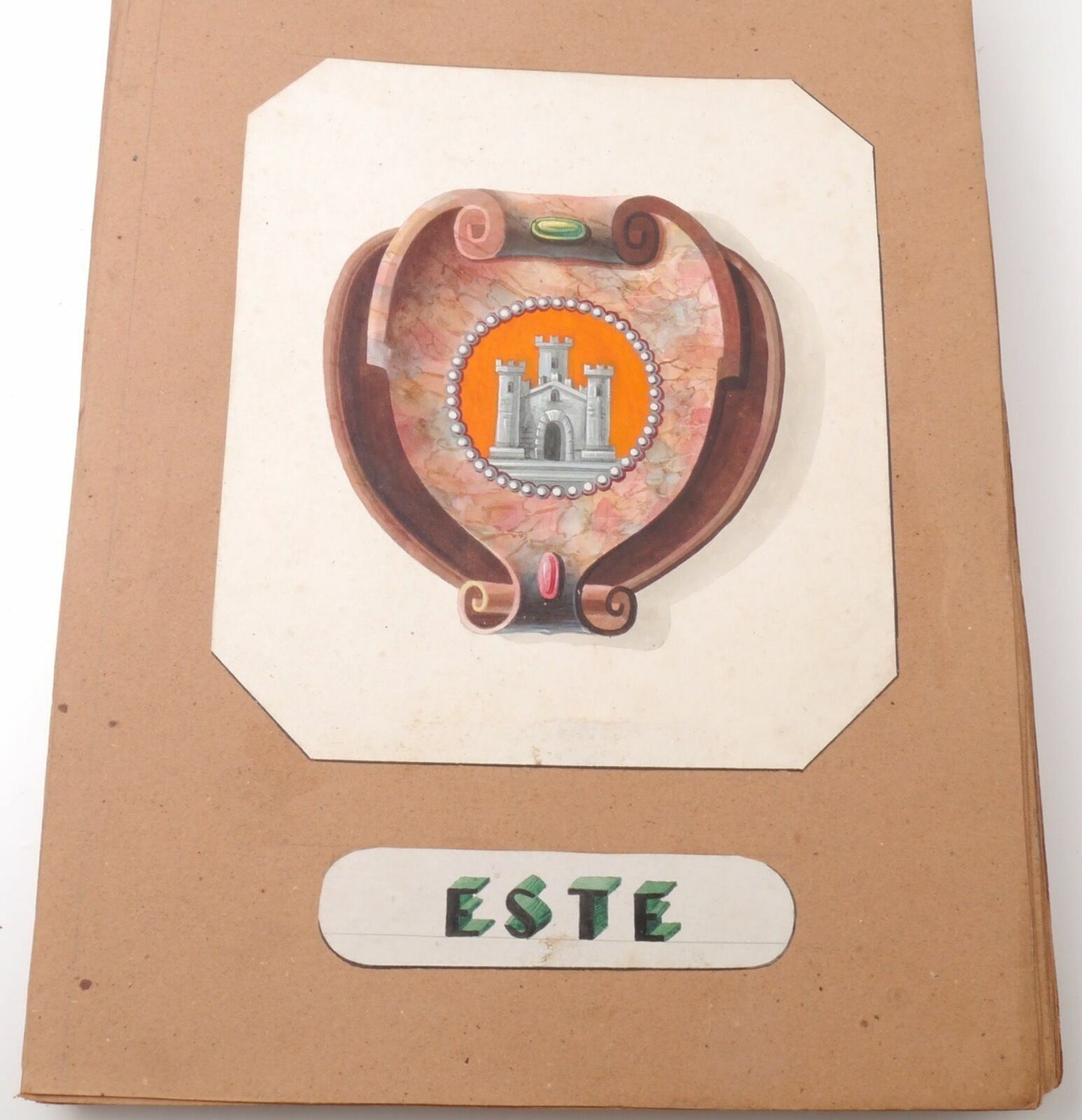 Acquarello XIX Emblema 800 Este Castello Veneto Watercolour Cioffi