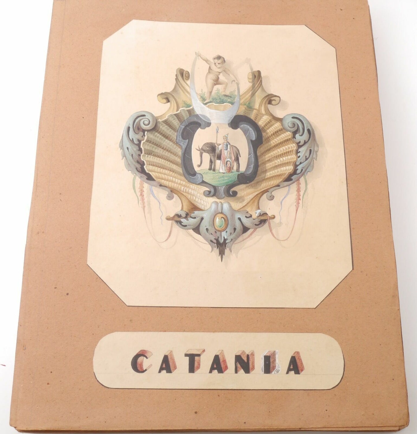 Acquarello XIX Emblema 800 Catania Sicily Italy Watercolour Inc. Cioffi
