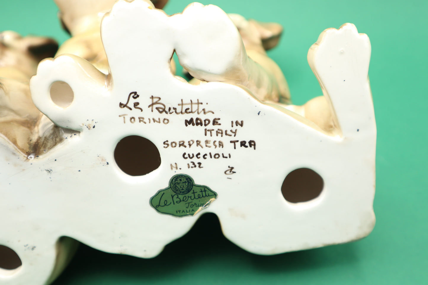 Vintage Ceramica Le Bertetti Torino Sorpresa Tra Cuccioli N.132 Italia RARO