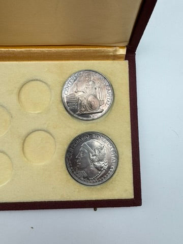 Guinea Equatoriale Monete Argento 1970 – Lotto di 4 Monete da 150 Pesetas in Argento 999,9‰ – Roma Capitale –   Cofanetto Originale