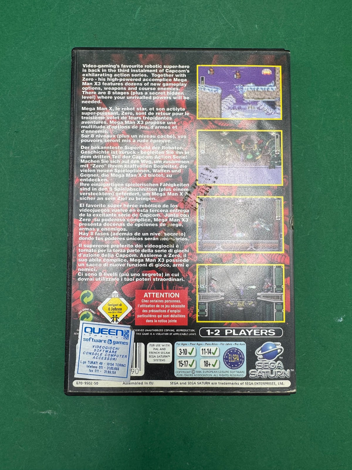 Mega Man X3 per Sega Saturn PAL con custodia e manuale