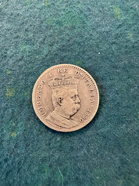 1 Lira 2/10 di Tallero 1890 Umberto I 1890- 1896 Colonia Eritrea Silver Coin Argento