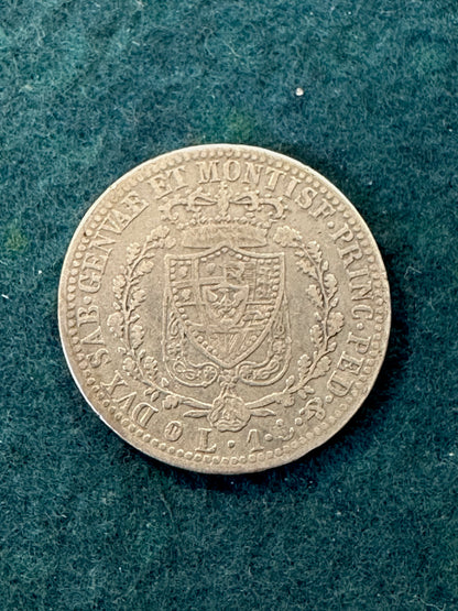 1 Lira 1826 Carlo Felice 1821- 1831 Regno Di Sardegna Silver Coin Argento
