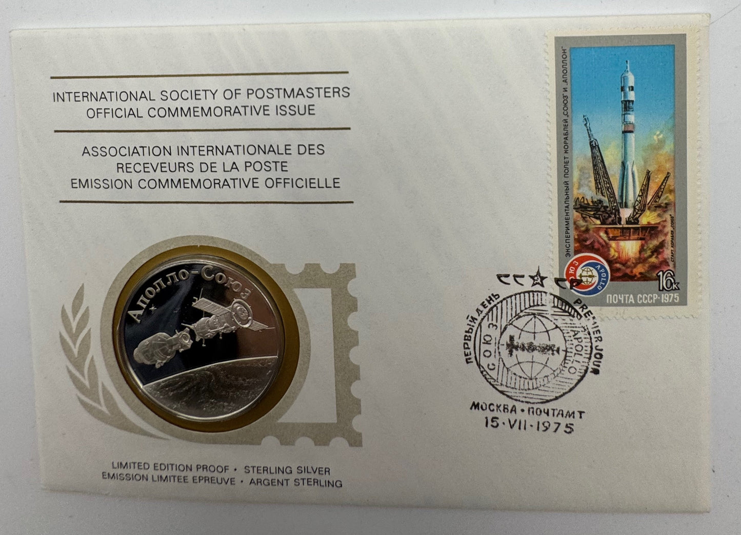 Apollo Soyuz 1975 Medaglia Argento 925‰ Missione USA URSS Space Franklin Mint