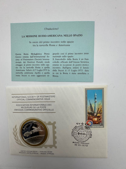 Apollo Soyuz 1975 Medaglia Argento 925‰ Missione USA URSS Space Franklin Mint (Copy)