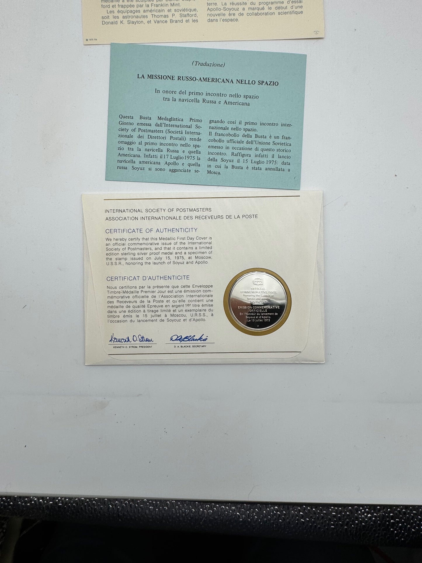 Apollo Soyuz 1975 Medaglia Argento 925‰ Missione USA URSS Space Franklin Mint (Copy)