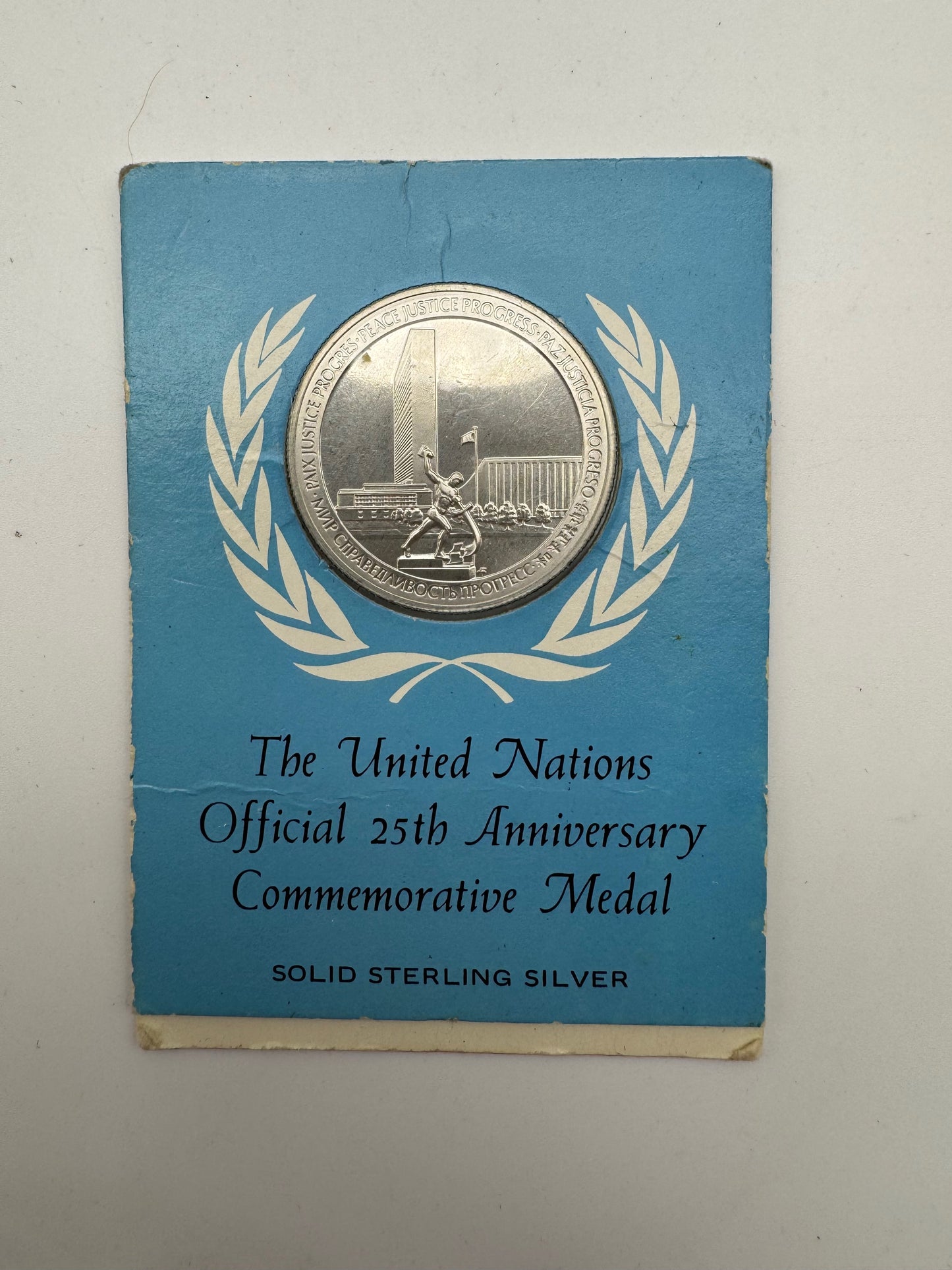 Medaglia Argento Sterling ONU 25° Anniversario 1945-1970 Franklin Mint