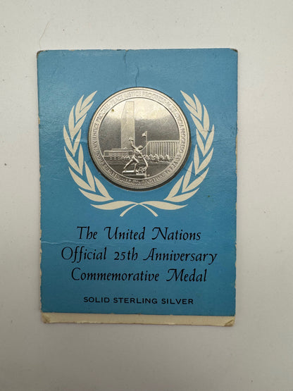 Medaglia Argento Sterling ONU 25° Anniversario 1945-1970 Franklin Mint