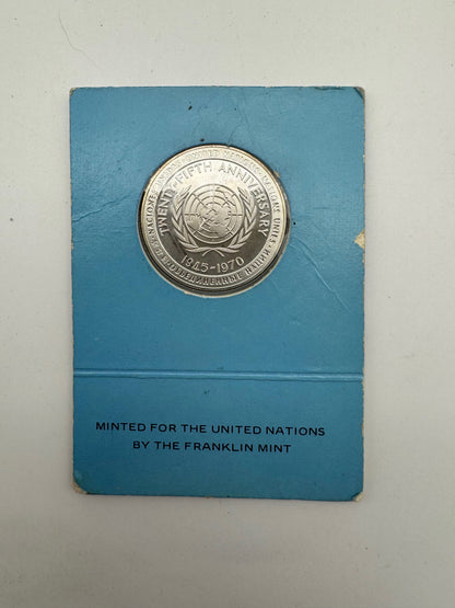 Medaglia Argento Sterling ONU 25° Anniversario 1945-1970 Franklin Mint