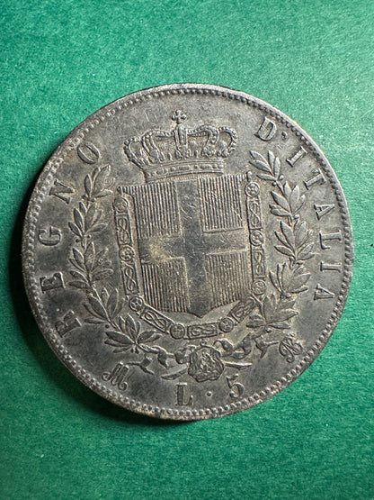 Italia Regno 5 Lire Argento 1869 Vittorio Emanuele II BB+