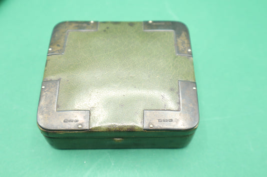 Antico Vintage Scatola PortaFrancobolli  G. B .Marty Torino Inglese in Legno con Pelle e Argento