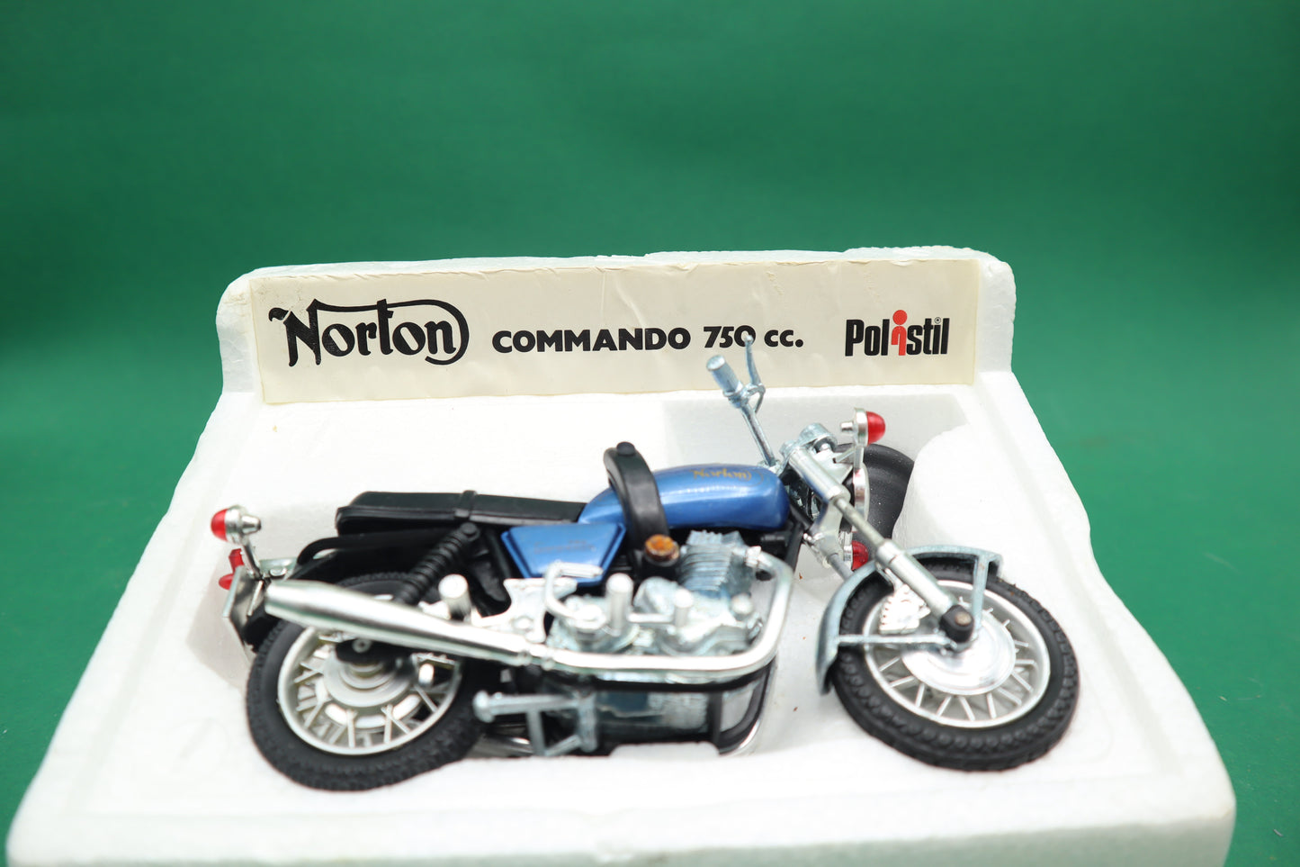 Vintage PoliStil Norton Commando 750 cc Motocycle.  Die cast 1:15 Display Box
