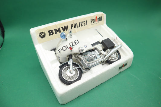 Vintage Polistil BMW Polizei motocycle. Die cast 1:15 Display Box