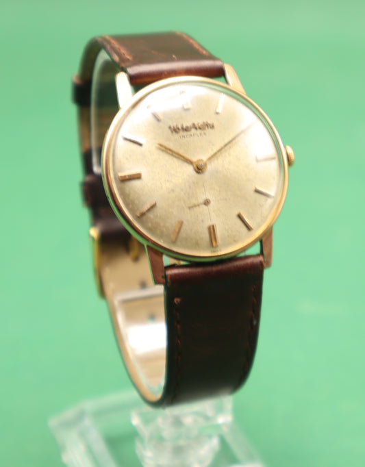 Vintage Wyler Vetta Incaflex Gold Plated Leather Wrist Watch Unisex Swiss Oro Rosa