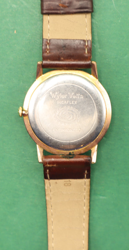Vintage Wyler Vetta Incaflex Gold Plated Leather Wrist Watch Unisex Swiss Oro Rosa