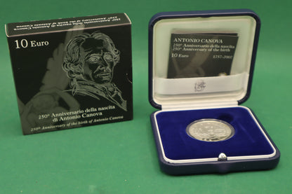 10 EURO Moneta PROOF Argento 2007 Antonio Canova 250 Anniversario COFANETTO