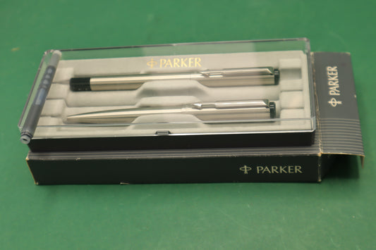Vintage Parker set Penna Biro e Stilografico Argento con Scatole originale