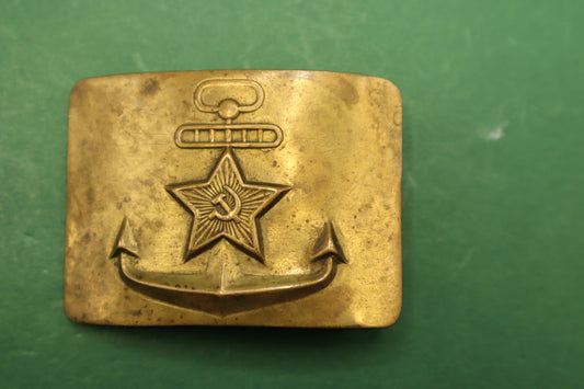 Original Soviet Russian Navy Sailor’s Brass Belt Buckle – USSR Naval Uniform – Anchor & Star