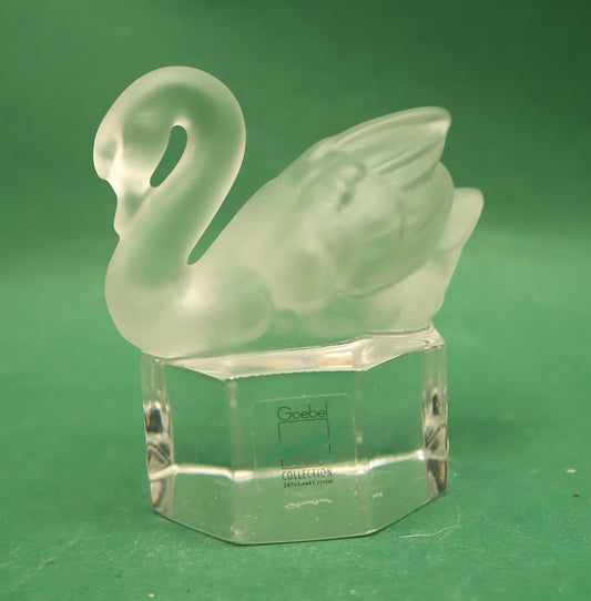 Vintage Goebel Swan Figurine Frosted Glass Paperweight Signed Germany