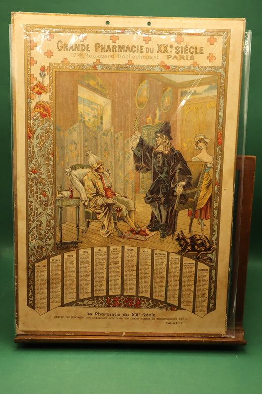 Calendrier publicitaire 1899 Pharmacie du XXe Siècle Paris – Art Nouveau – Illustration Belle Époque