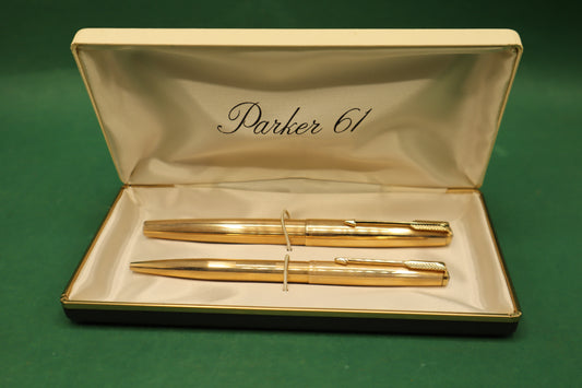 Vintage Parker 61 set Penna Biro e Stilografico oro con Scatole originale