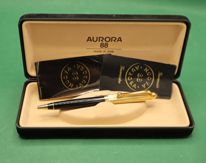 Vintage Aurora 88 Penna Stilografica Nero Oro Scatola documenti garanzia originali Anni 80/90