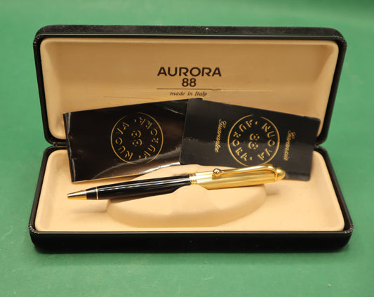 Vintage Aurora 88 Penna Stilografica Nero Oro Scatola documenti garanzia originali Anni 80/90