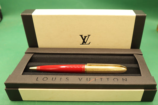 Vintage Louis Vuitton Dock Lacquer Twisted Ballpoint Pen Penna a Sfera Rosso Oro Scatola e ricarica originali