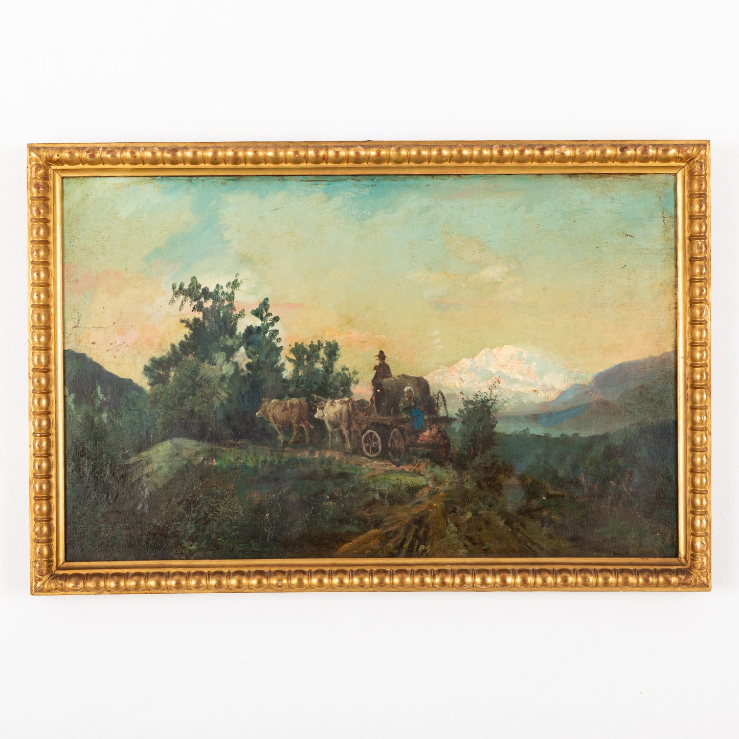 Ambrogio Preda Dipinto Paesaggio con Calesse Ginevra Valli Swiss Switerland Painting Swiss XIX