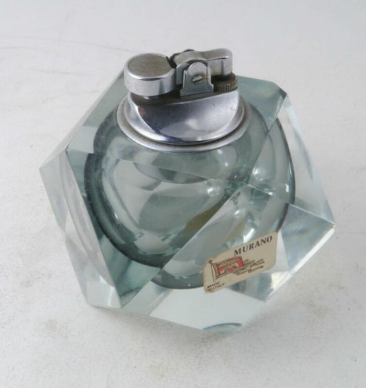 Vintage RARE Murano Clear Glass Lighter Geometric Table lighter Cigars