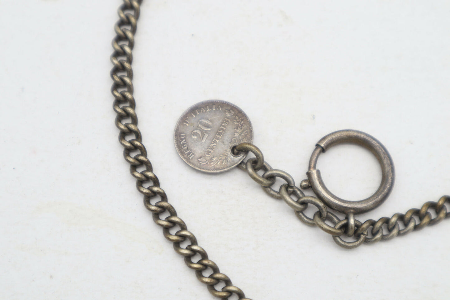 Silver Chain Pocket Watch with 20 Centesimi Vittorio Emanuele II Silver