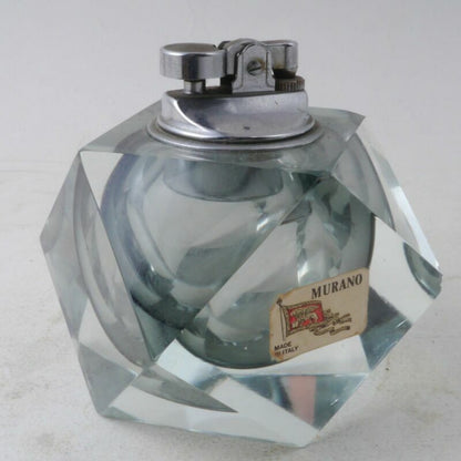 Vintage RARE Murano Clear Glass Lighter Geometric Table lighter Cigars