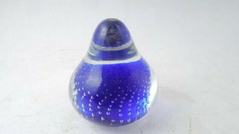 Vintage RARE Deep Blue Murano Glass paperweight Bubbles Pear Paperweight