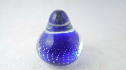 Vintage RARE Deep Blue Murano Glass paperweight Bubbles Pear Paperweight