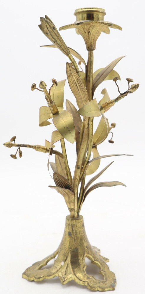 Candlestick Candelabro Mono Liberty Antimonio Dorato Fiori