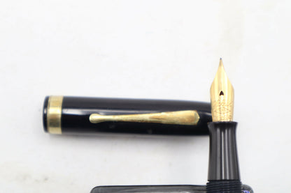 Vintage Waterman's Black celluloid Gold Lever fill Globus 585 nib Fountain Pen