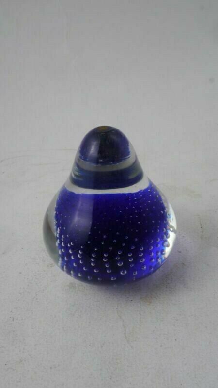 Vintage RARE Deep Blue Murano Glass paperweight Bubbles Pear Paperweight
